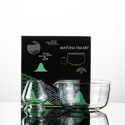 New Textured Matcha Bowl Glass Reusable Japanese Tea Set with Pouring Spout Matcha Making Kit Tea Lovers