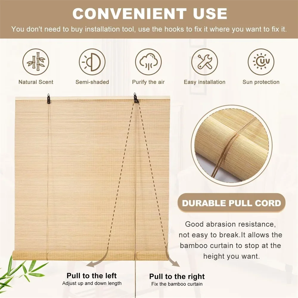 Blackout Roller Blind Window Venetian Screen With Drilling Vertical Sunshade Wood Shading Curtain Beaded Bamboo Shutter Decor