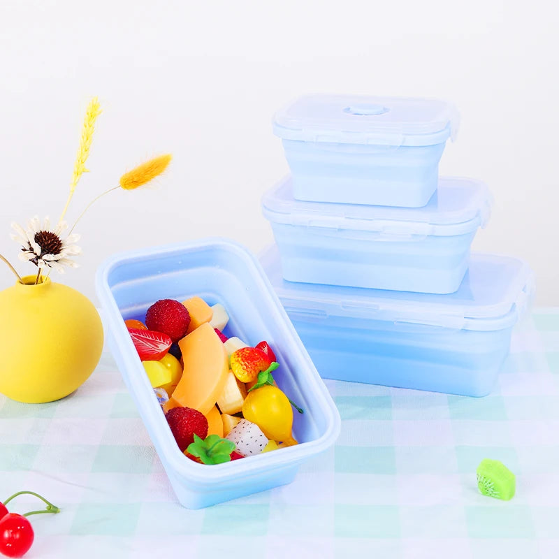 Силиконовая складка Bento Box 3pcs/Set Complapbable Portable Lunch Box для пищевого столового посуда продуктовый контейнер для ланч -коробки на комнате