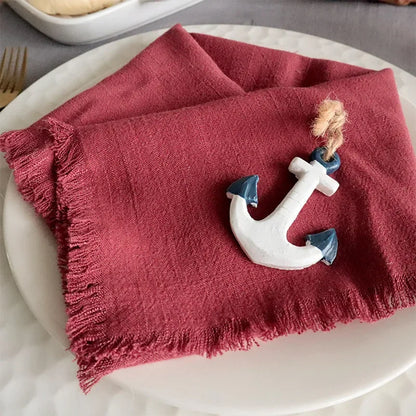 1Pc 45x45cm Solid Color Square Tassel Plain Cloth Cotton Linen Home Kitchen Table Dinner Western Napkin