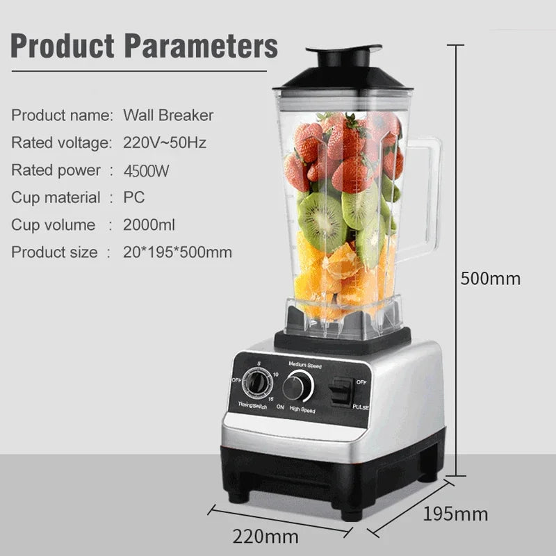 220V 2000W Heavy Duty Commercial Blender Juicer Fruit Fruit Mixer Επαγγελματικός Επεξεργαστής τροφίμων Υψηλής Ισχύος Ice Smoothies BPA Δωρεάν 2L Jar