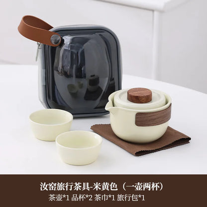 Ceramic Teaware Kung Fu Tea Set Outdoor Portable Tea Set Teapot Teacup Kettle Tea Making Utensils Tools Tea Pot and Cup Set
