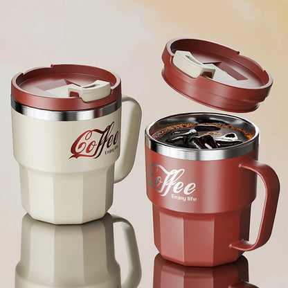 WORTHBUY 400/480ML 304 Stainless Steel Coffee Cup With Lid&Handle Double Layer Coffee Mug Drinkware Reusable Insulated Water Cup