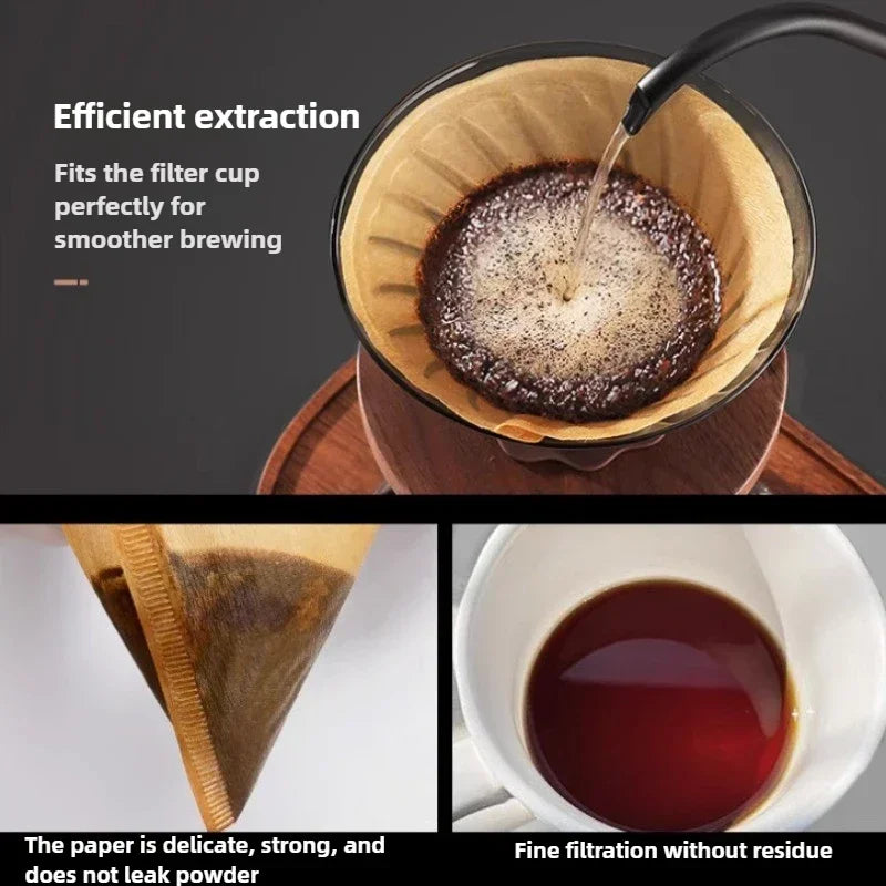 V-Shape Coffee Filter Paper for Barista - Premium Drip & Espresso Filters (50/100/200Pcs) - Natural Unbleached, Fast Drainage
