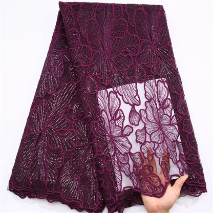African Milk Silk Mesh Lace with Sequins 2025 French Net Lace Fabric Sewing Embroidered Lace Tulle Nigerian Women Wedding Dress