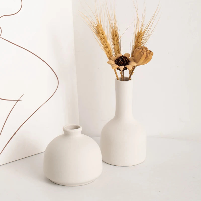 Nordic minimalist creative ceramic small flower vase for home, living room flower arrangement, green plants, tableware, dried fl