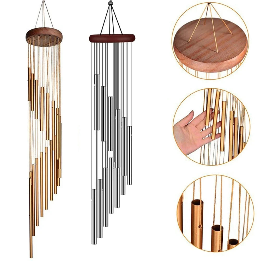 1piece 12 Tubes Aluminum Alloy Wind Chimes with Hook Gold/silver Bells for Outside Home Wedding Party Memorial Decoration Gifts