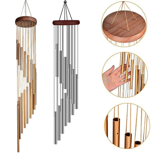 1piece 12 Tubes Aluminum Alloy Wind Chimes with Hook Gold/silver Bells for Outside Home Wedding Party Memorial Decoration Gifts