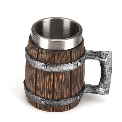 Hot-selling Wooden Barrel Beer mug , Large-capacity  Coffee mug Water bottle ,Tazas de café with stainless steel