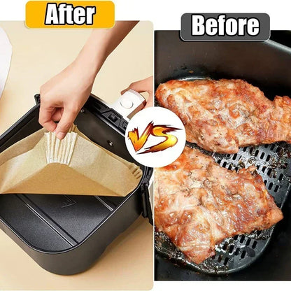 Air Fryer 50/100pcs Bakeware-engangspapirbakke Non-Stick Mat Oil-Proof Liner Non-Stick Mat til køkkenovn Bagepapir