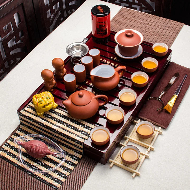 Fathers Day Gift Idea Kung Fu Tea Set Drinkware Chinese Tea Ceremony with Tea Table Over Eight-piece Set High-end Gift