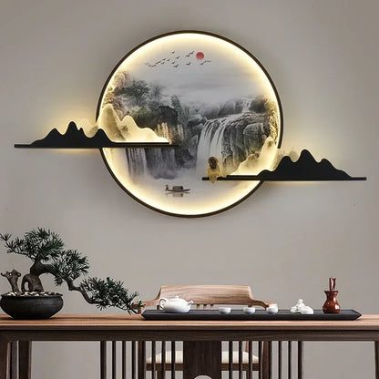 OUTELA Modern Wall Picture Light LED Chinese Creative Circular Landscape Mural Sconce Lamp For Home Living Bedroom Study