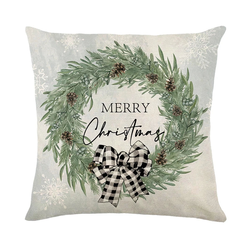 Linnen Merry Christmas Pillow Land 45x45cm dobgang kussensloop Winter Kerstdecoraties voor Home Tree Deer Sofa Cushion Cover