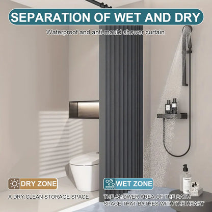 Foldable Magnetic Shower Curtain Waterproof Bath Curtain with 14 Hooks Bathroom Curtain Modern for Bathroom
