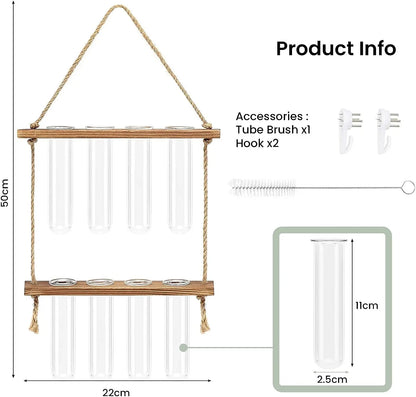 Wall Hanging Test Tube, Glass Planter Plant Vase with Wooden Stand & Strings Rope, Glass Planter Plant Terrarium  (2 layer)