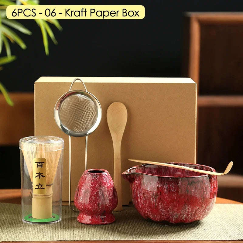 4PCS/6PCS Japanese Ceramic Matcha Teaset Safe Bamboo Brush Teaspoon Whisk Holder for Matcha Lover DIY Tea-Making Tools