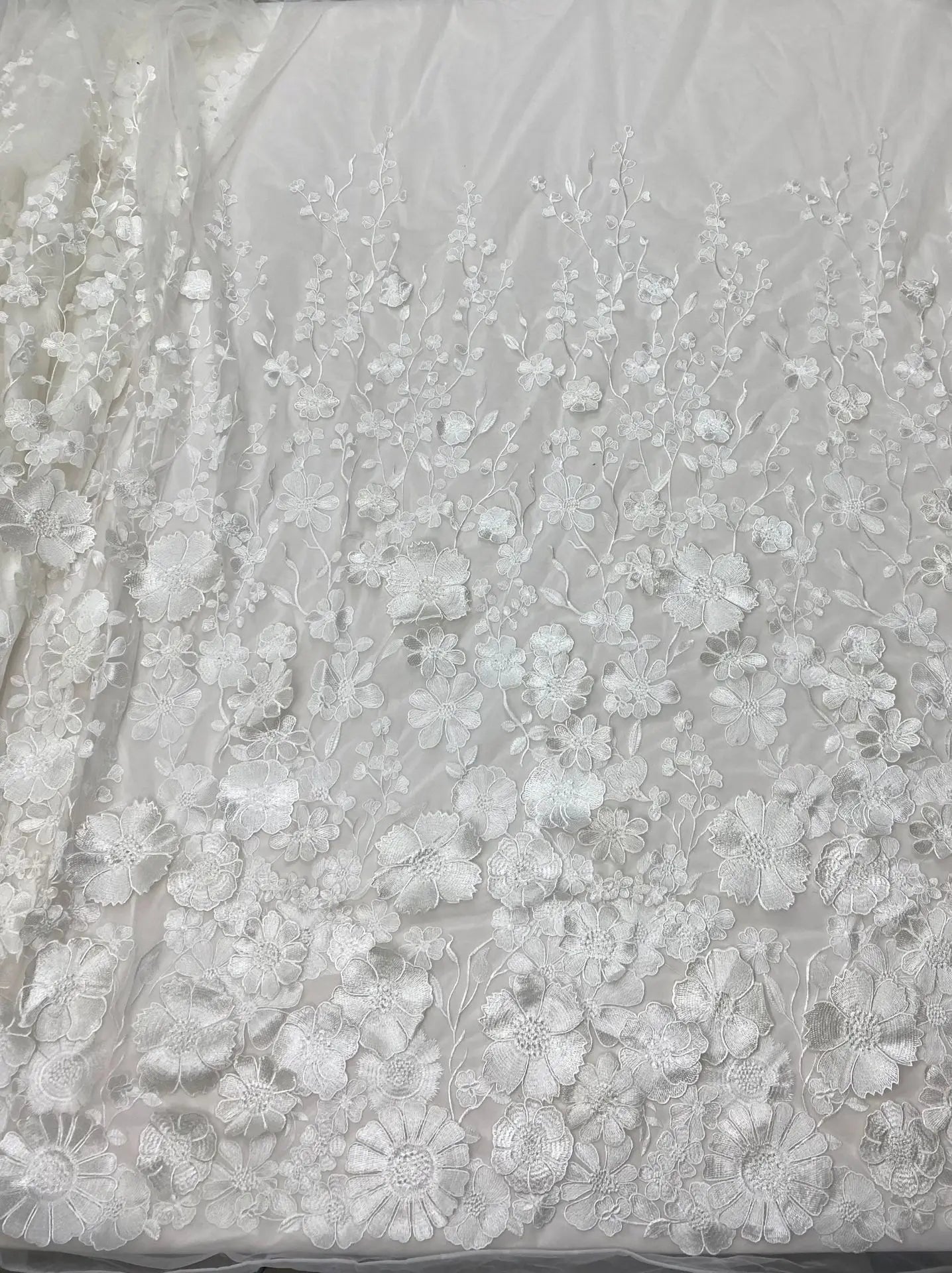 Colorful 3D Flower Lace Fabric DIY Wedding Dress Luxury Latest Three - dimensional sunflower floating soft mesh embroidery lace