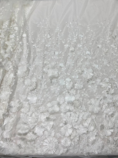 Colorful 3D Flower Lace Fabric DIY Wedding Dress Luxury Latest Three - dimensional sunflower floating soft mesh embroidery lace