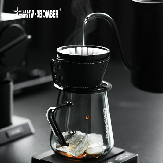 MHW-3BOMBER Meteorite Dripper Aluminum Pour Over Coffee Maker Coffee Dripper For 1-2 Cups Leather Cover Fit Cake Filter Paper