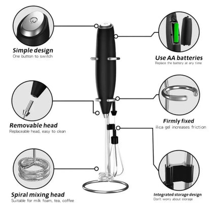 Handheld Electric Mini Milk Frother Whisk for Coffee Latte Cappuccino Kitchen Household Tools Barista Essential Accessories