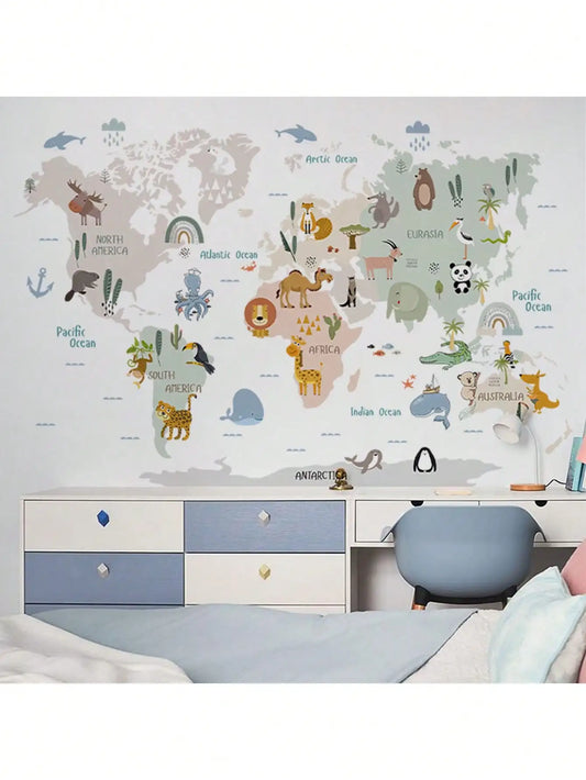 Adesivi da parete della mappa del mondo creativo adesivi fai -da -te fumetti adesivi per animali per bambini decorazione camera da letto per bambini