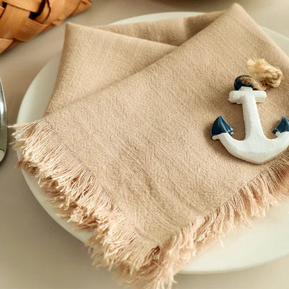 1Pc 45x45cm Solid Color Square Tassel Plain Cloth Cotton Linen Home Kitchen Table Dinner Western Napkin