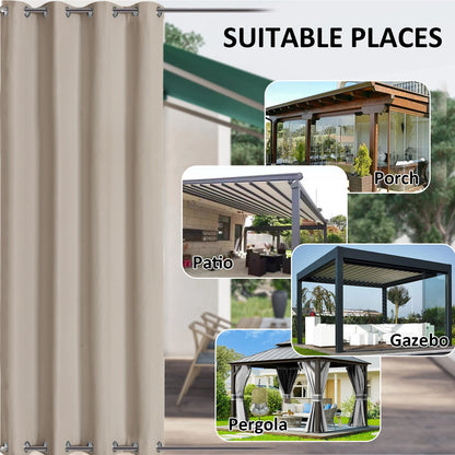 100% Waterproof Outdoor Curtains with Double Grommet for Patio Gazebo Pergola Windproof Privacy Curtains Thermal Insulated