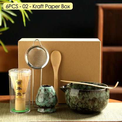 4PCS/6PCS Japanese Ceramic Matcha Teaset Safe Bamboo Brush Teaspoon Whisk Holder for Matcha Lover DIY Tea-Making Tools