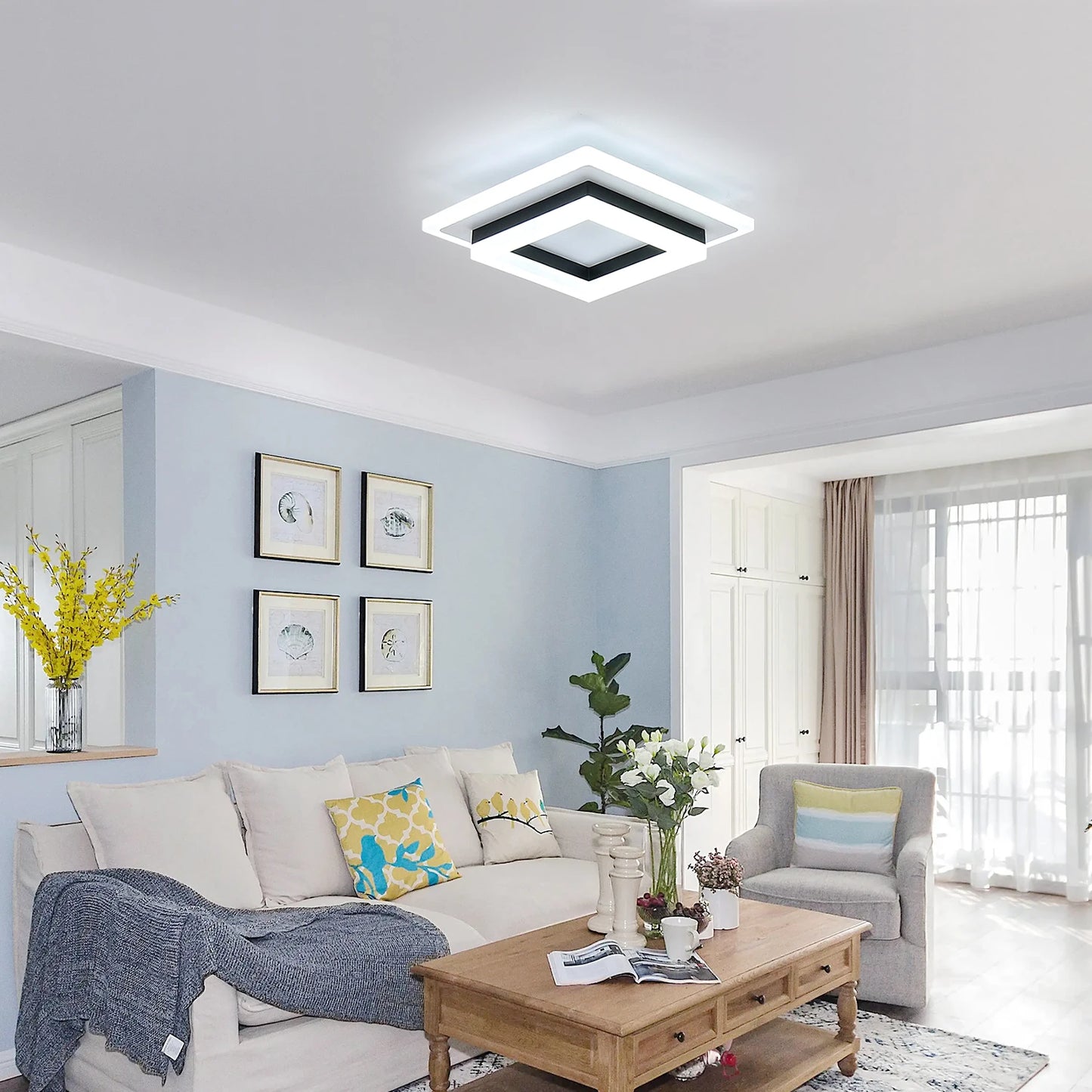 Modern LED Ceiling Light, Square Ceiling Lamps 24W, Acrylic Ceiling Light for Bathroom, Hallway, Bedroom, Cool White Light 6500K