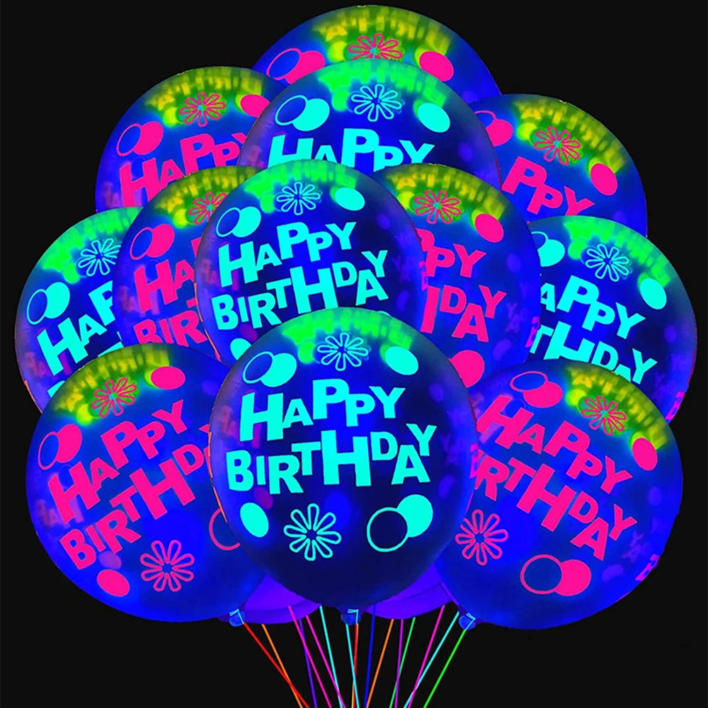 Neon Fluorescent Party Supplies Neon Balloon Glow in the Dark Banner Paper Garland Decorations Wedding Birthday Blacklight Party