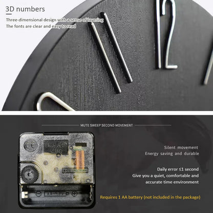 30cm 12inch Wall Clocks Living Room Silent Brief Wall Clock Nordic Fashion Wall Watch No Second Hand Simple Quartz Clock