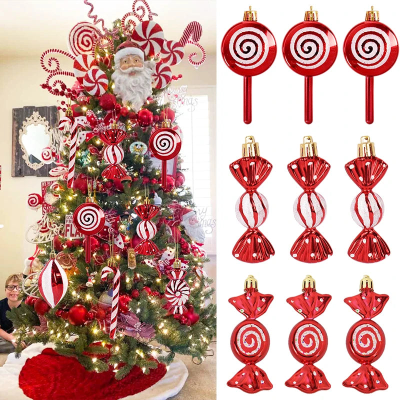 6PCS Julelollipop Candy Cane Pendant Xmas Tree Hanging Ball Ornamenter Julepynt til hjem 2024 Nytårsgave