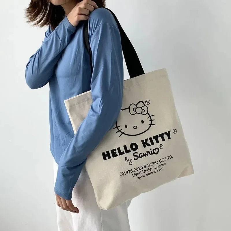 large capacity New Hello Kitty Canvas Handbag Shoulder Bag Girl Cute Sanrio  Storage Bag Fashion Tote Shopping Bag Girls Gift