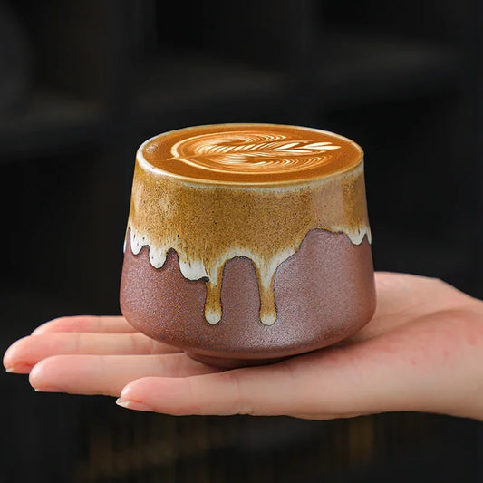 200ml Handmade Pottery Cup Retro Ceramic Coffee Cup with Flower Pattern
