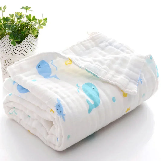 Baby Bath Towel Cartoon Print 6-layer Newborn Towel Cotton Blankets for Baby Bathrobe Washcloth Infant Swaddles