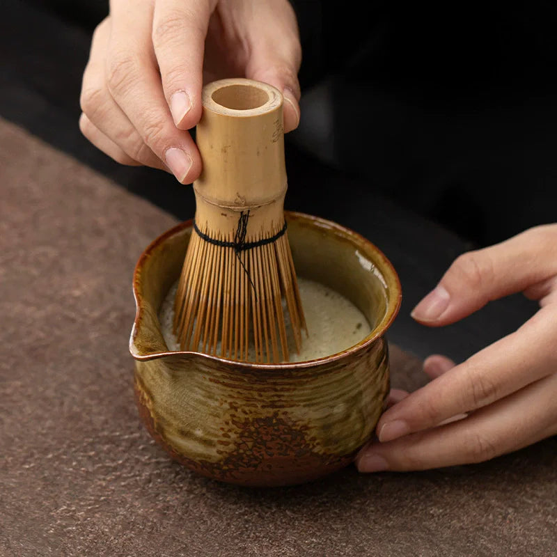 1 Pieces Traditional Japanese Matcha Bowl and Whisk Holder Tea Bowl with Pouring Spout for Office Table Tea Ceremony Party Gift