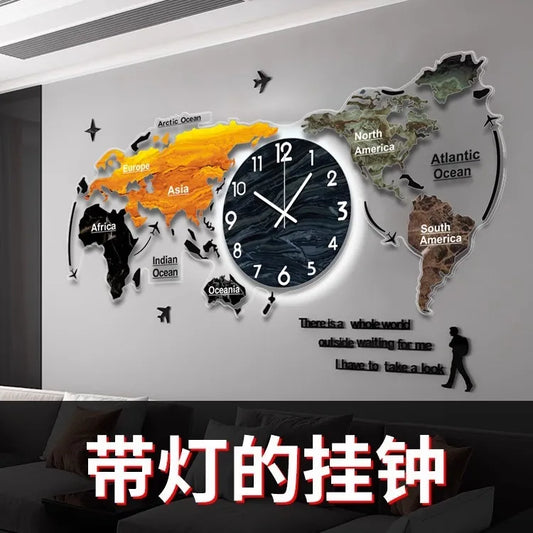 World map creative wall clock living room light luxury high sense 2024 new Internet celebrity simple modern acrylic clock