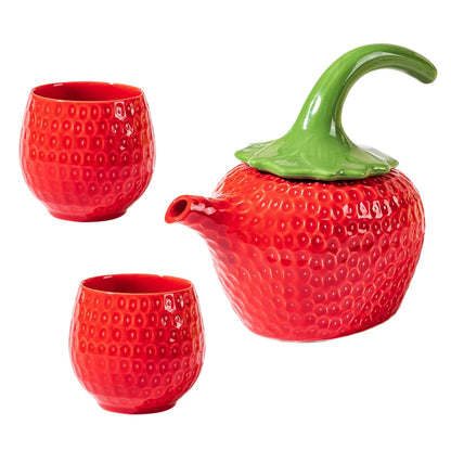 European Red Strawberry Teapot Set Ceramic Breakfast Milk Mug Exquisite Afternoon Tea Set Kettle with Gift Box Birthday Gifts