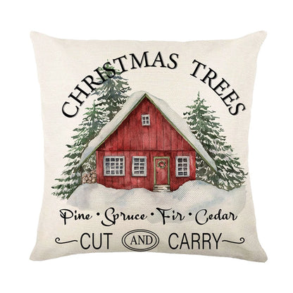 Lin couvercle d'oreiller joyeux Noël 45x45cm jet de taies d'oreiller décorations de Noël d'hiver pour couverture de coussin canapé de cerf arbre à domicile