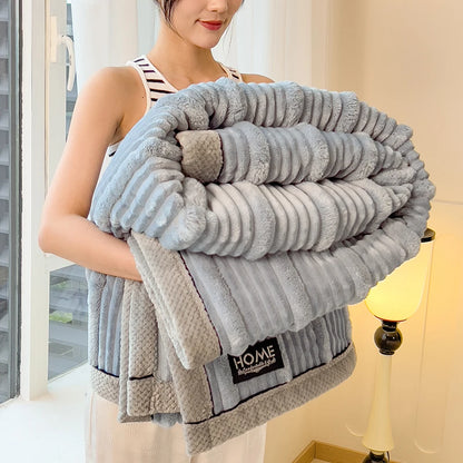 Imitation Rabbit Plush Striped Autumn Winter Warm Blankets Soft Fluffy Warmth Sofa Blankets for Throw Napping shawl blanket leg
