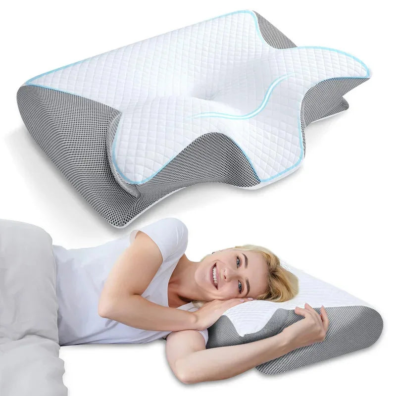 Butterfly Shape Slow Rebound Memory Foam Sleeping Pillow Comfortable Neck Support Cervical Orthopedic Massage Neck Pillow
