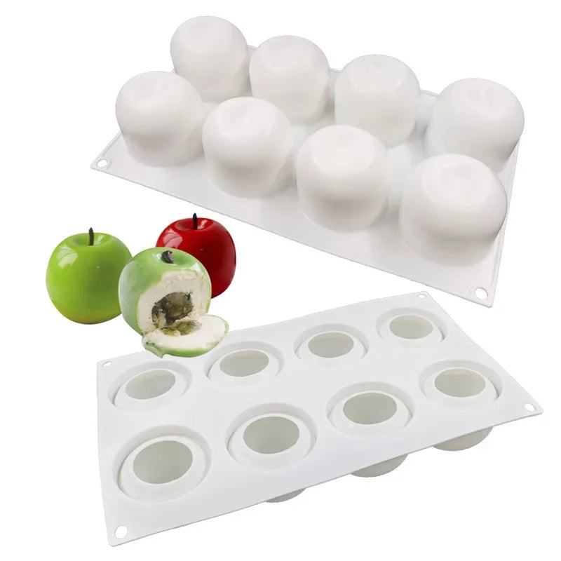 3D Apple Shape Silicone Mold 8 Cell DIY Cake Mousse for Ice Cream Chocolate Pastry Art Pan Dessert Bakeware Cake Decorating Tool