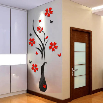 3D Wall Stickers, DIY Vase Flower Tree Crystal Arcylic 3D Wall Stickers Home Livingroom Bedroom Decoration 31.5x15.7 inches