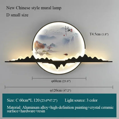 OUTELA Modern Wall Picture Light LED Chinese Creative Circular Landscape Mural Sconce Lamp For Home Living Bedroom Study