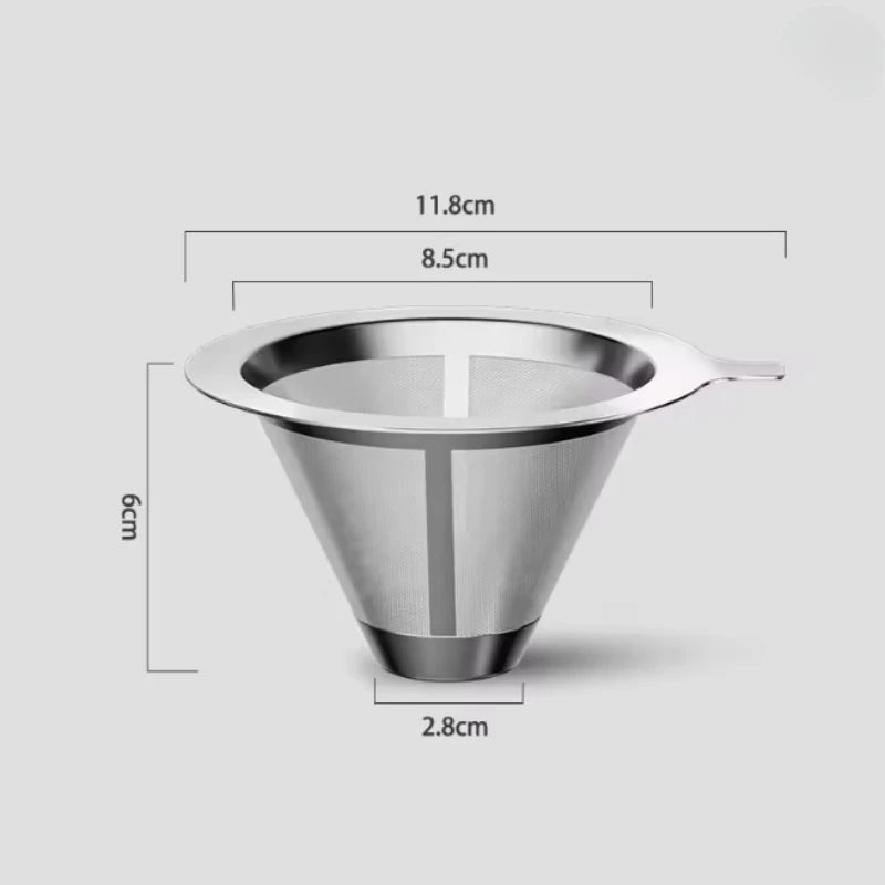 304 Stainless Steel Coffee Funnel Fine Mesh Double Layer Coffee Accessories Reusable Conical Coffee Filter Practical and Durable