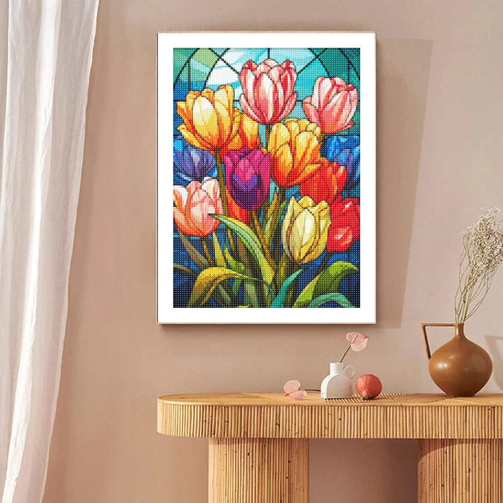 5D DIY diamantový malba Tulip Flower Full Round Diamond Mosaic Empoidery Cross Stitch Kit Home Decoration Art koníčky dárky