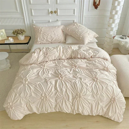 High Quality Three-dimensional Twist Flowers Bedding Set Queen Pinch Pleated Crafts Duvet Cover Set Double Blanket Cover Sets