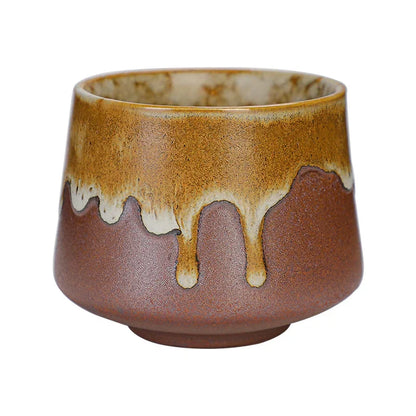 200ml Handmade Pottery Cup Retro Ceramic Coffee Cup with Flower Pattern