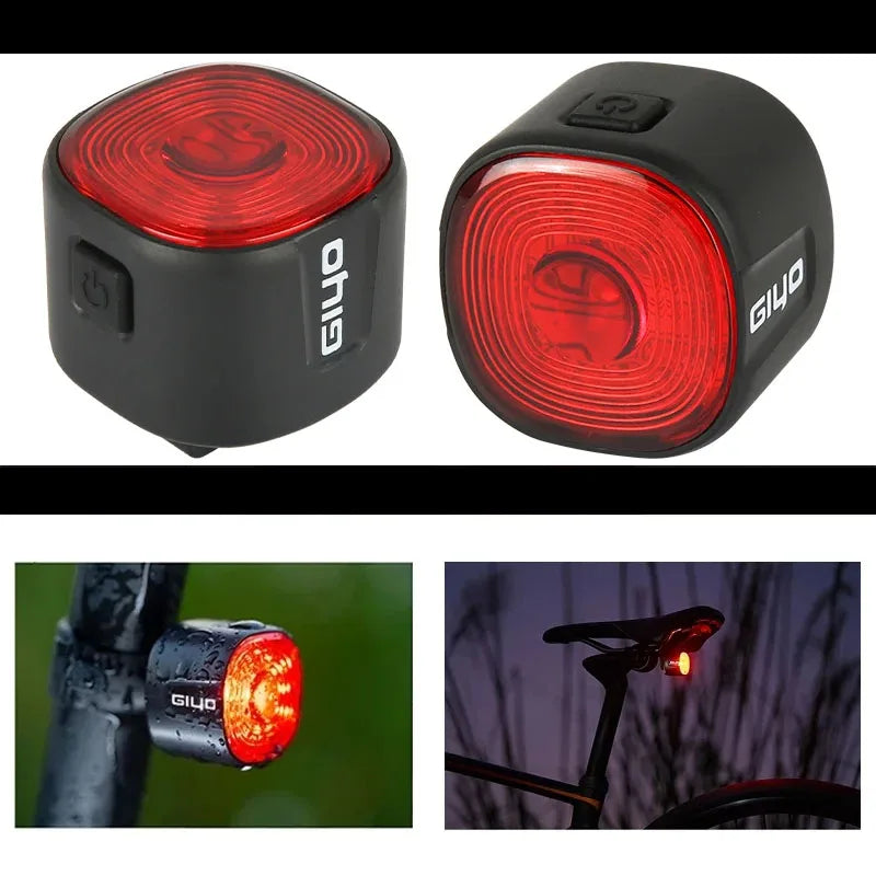 Giyo Bicycle Intelligent Brake Tail Light IP66 Vanntett 6 lysmoduser Høy lyshetssykkel Baklampe LED baklys