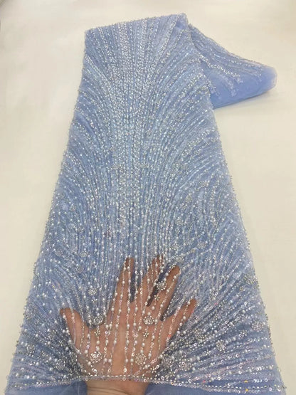 High Quality African Gold Handmade Beaded Lace Fabirc 2025 Sewing sequins Embroidery Nigreian Lace Fabric Women Wedding Dress